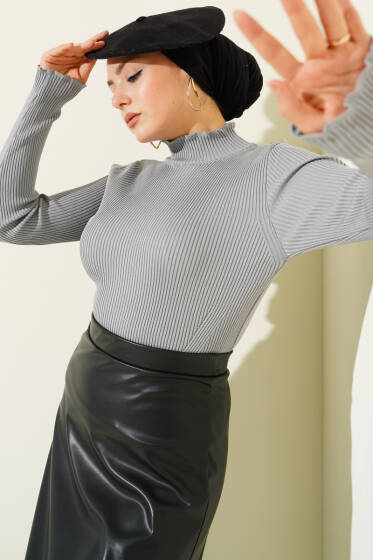 Yarım Boğazlı Balıkçı Triko Kazak Gri - Triko Kazak