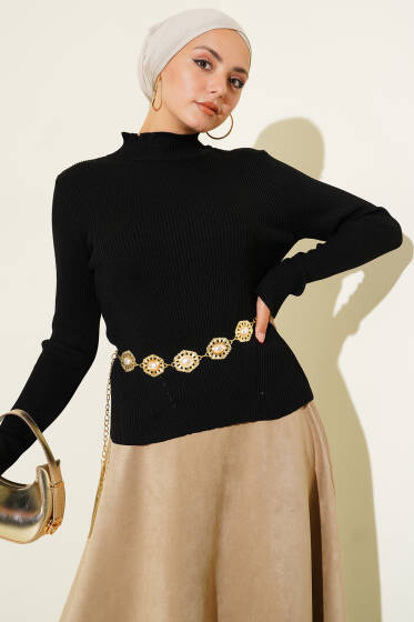Yarım Boğazlı Balıkçı Triko Kazak Siyah - Yılın Fırsatı