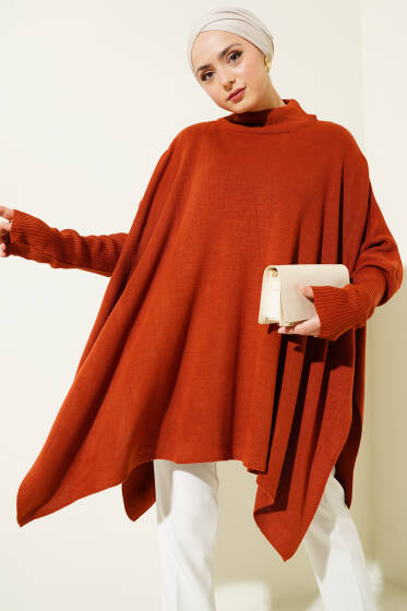 Yarım Boğazlı Düz Panço Taba - Panço