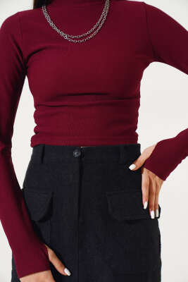 Yarım Boğazlı Fitilli Body Mürdüm - Kadın Giyim Modelleri