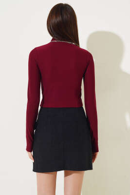 Yarım Boğazlı Fitilli Body Mürdüm - Kadın Giyim Modelleri