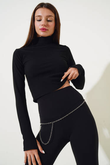 Yarım Boğazlı Fitilli Body Siyah - Yeni Giyim