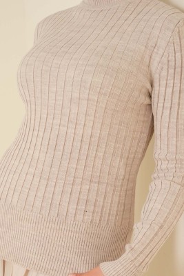 Yarım Boğazlı Fitilli Kazak Taş - Triko Tunik