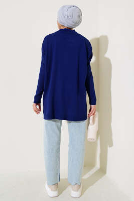 Yarım Boğazlı Kolu Fitilli Triko Tunik Lacivert - Triko Tunik