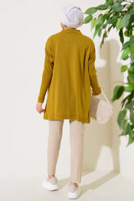 Yarım Boğazlı Kolu Fitilli Triko Tunik Yağ Yeşili - Triko Tunik