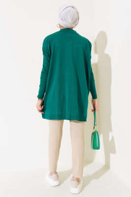 Yarım Boğazlı Kolu Fitilli Triko Tunik Zümrüt Yeşili - Triko Tunik
