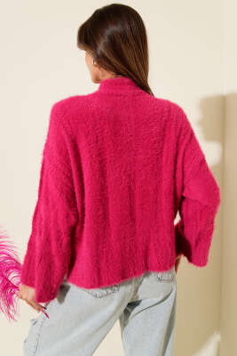 Yarım Boğazlı Sakallı Kazak Fuşya - Kadın Giyim Modelleri