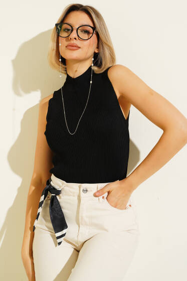 Yarım Boğazlı Sıfır Kol Triko Body Siyah - Kadın Giyim Modelleri