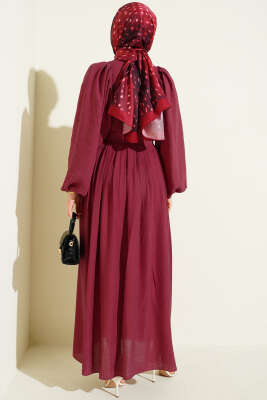 Yarım Brit Düğmeli Balon Kol Elbise Magenta - Elbise