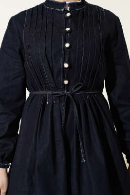 Yarım Brit Düğmeli Nervürlü Kot İkili Takım Lacivert - İkili Takım