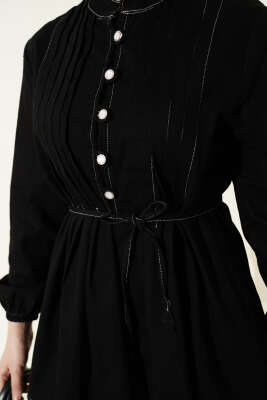 Yarım Brit Düğmeli Nervürlü Kot İkili Takım Siyah - İkili Takım