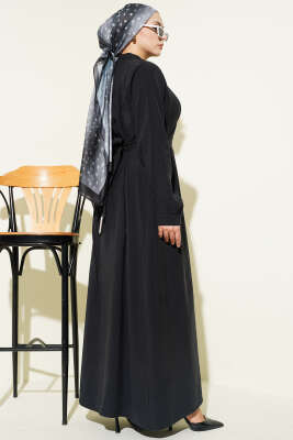 Yarım Brit Düğmeli Pensli Tensel Elbise Siyah - Elbise