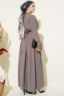 Yarım Brit Düğmeli Pensli Tensel Elbise Vizon - Elbise