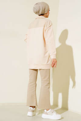 Yarım Çıt Çıt Düğmeli Tunik Bej - Tunik