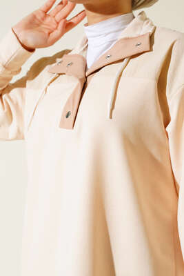 Yarım Çıt Çıt Düğmeli Tunik Bej - Tunik