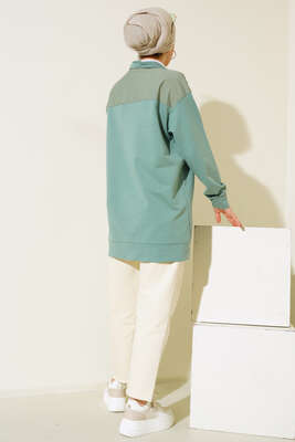 Yarım Çıt Çıt Düğmeli Tunik Çağla Yeşili - Tunik