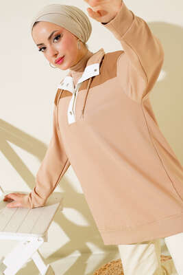 Yarım Çıt Çıt Düğmeli Tunik Camel - SAS