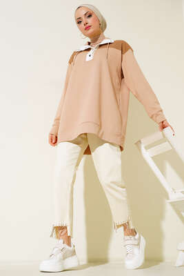 Yarım Çıt Çıt Düğmeli Tunik Camel - Tunik