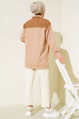 Yarım Çıt Çıt Düğmeli Tunik Camel - Tunik