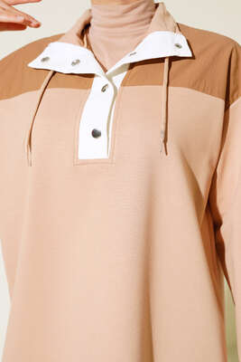 Yarım Çıt Çıt Düğmeli Tunik Camel - Tunik