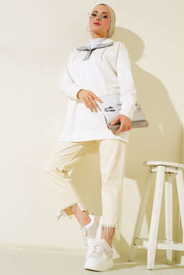 Yarım Çıt Çıt Düğmeli Tunik Ekru - Tunik