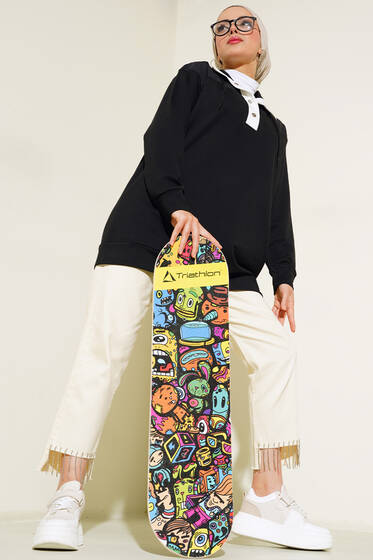 Yarım Çıt Çıt Düğmeli Tunik Siyah - Tunik