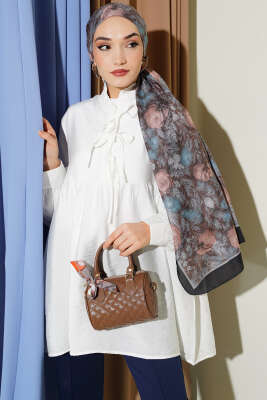 Yarım Düğmeli Bağlamalı Tunik Beyaz - DESTİNA