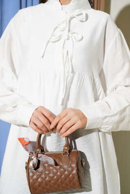 Yarım Düğmeli Bağlamalı Tunik Beyaz - Tunik