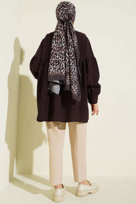 Yarım Düğmeli Bağlamalı Tunik Kahve - Tunik