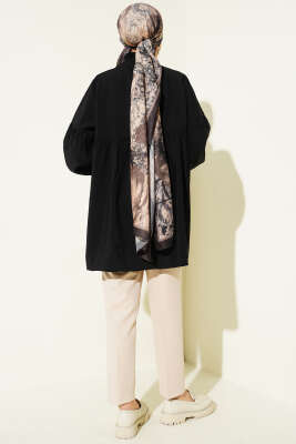 Yarım Düğmeli Bağlamalı Tunik Siyah - Tunik