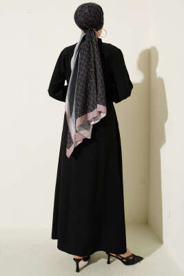 Yarım Düğmeli Bel Lastikli Elbise Siyah - Elbise