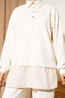 Yarım Düğmeli Garnili Takım Bej - İkili Takım