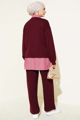 Yarım Düğmeli Garnili Takım Bordo - İkili Takım