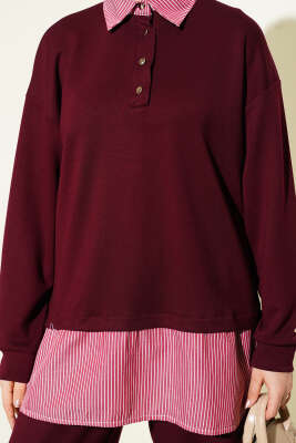 Yarım Düğmeli Garnili Takım Bordo - İkili Takım