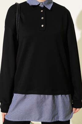 Yarım Düğmeli Garnili Takım Siyah - İkili Takım