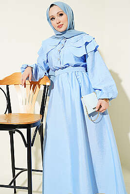 Yarım Düğmeli Kat Kat Denizci Yaka Elbise Bebe Mavi - ÇOK SATANLAR