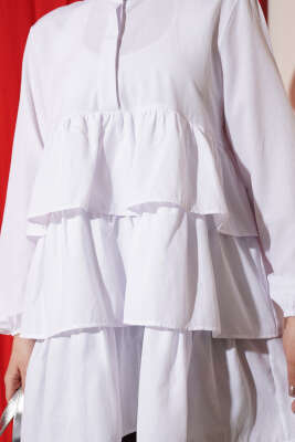 Yarım Düğmeli Katlı Tunik Beyaz - Tunik