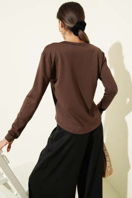 Yarım Düğmeli Loyşa Body Kahve - Kadın Giyim Modelleri