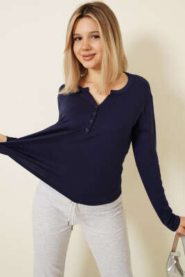 Yarım Düğmeli Loyşa Body Lacivert 