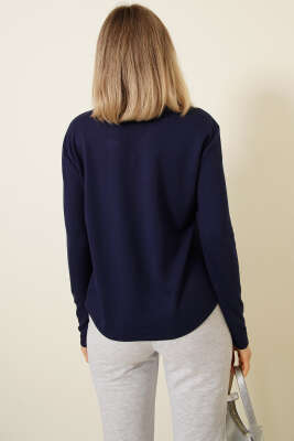 Yarım Düğmeli Loyşa Body Lacivert - Kadın Giyim Modelleri