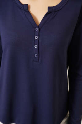 Yarım Düğmeli Loyşa Body Lacivert - Kadın Giyim Modelleri