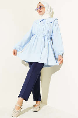 Yarım Düğmeli Nervürlü Tunik Buz Mavisi - 500-700 TL Ürünler