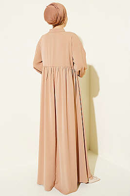 Yarım Düğmeli Oversize Elbise Latte - Fendel
