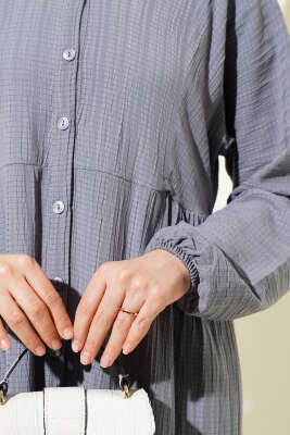 Yarım Düğmeli Patlı Kat Elbise Gri - Tesettür Elbise