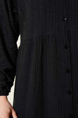 Yarım Düğmeli Patlı Kat Elbise Siyah - Tesettür Elbise