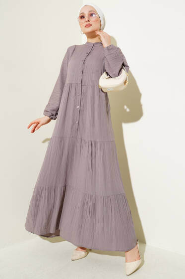 Yarım Düğmeli Patlı Kat Elbise Vizon - Elbise