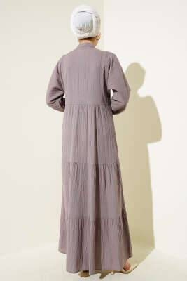 Yarım Düğmeli Patlı Kat Elbise Vizon - Tesettür Elbise