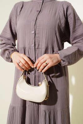 Yarım Düğmeli Patlı Kat Elbise Vizon - Tesettür Elbise