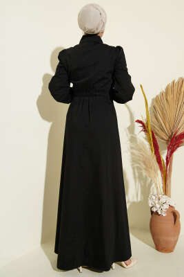 Yarım Düğmeli Yan Bağlamalı Kot Elbise Siyah - Elbise