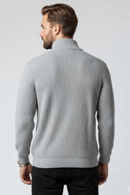 Yarım Fermuar Boğazlı Kazak Gri - Erkek Kazak